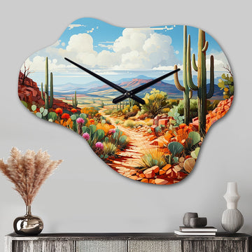 Coral Green Cactus Desert Guardian Organ - Asymmetric Metal Wall Clock